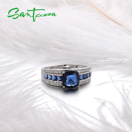 Anillo de Plata 925 para Mujer SANTUZZA | Piedra Azul Talla Cojín – Joyería Fina de Boda