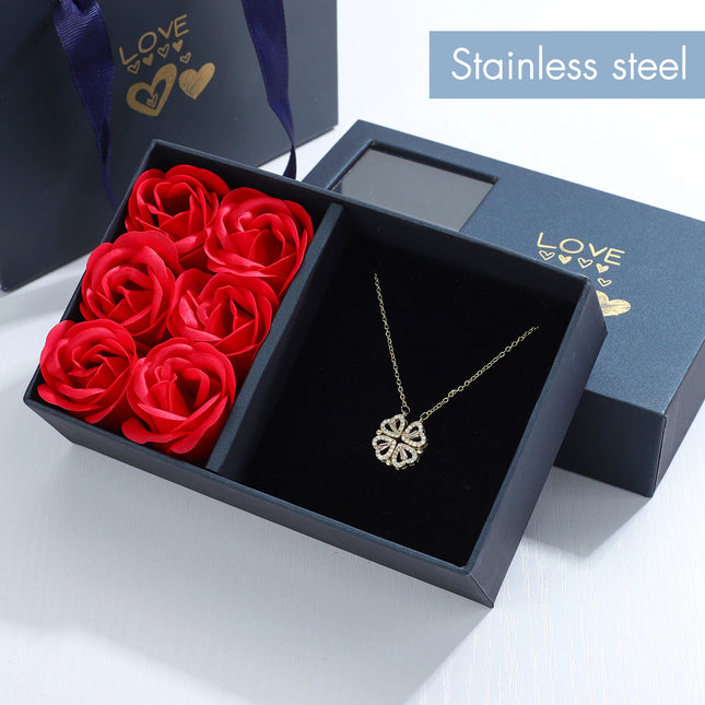 Caja de Regalo con Collares Dorados | Trébol de Cuatro Hojas, Corazón y Collar Lindo para Novia