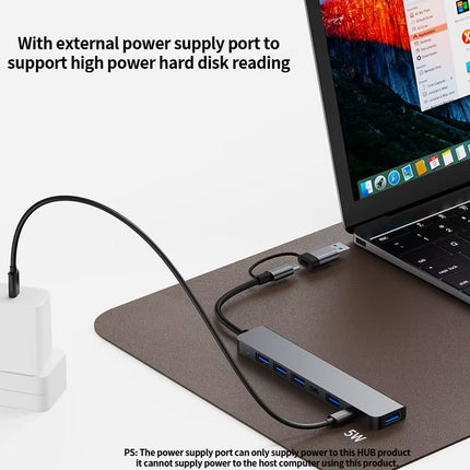 Concentrador USB-C 7 en 1 VIENON, hub de aluminio con USB 3.0, 4 puertos USB 2.0 y 2 puertos USB-C