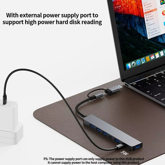 Concentrador USB-C 7 en 1 VIENON, hub de aluminio con USB 3.0, 4 puertos USB 2.0 y 2 puertos USB-C