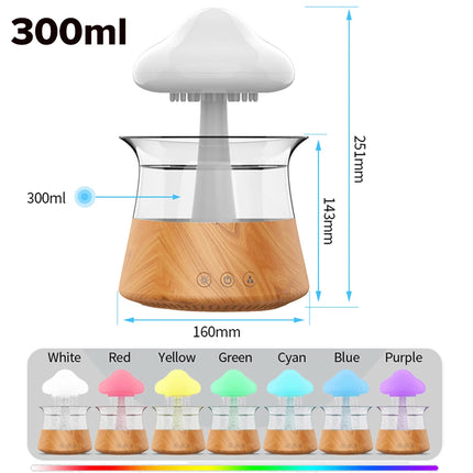 Humidificador de Lluvia en Forma de Nube | Aromaterapia, Luz Nocturna Multicolor y Atomización Ultrasónica