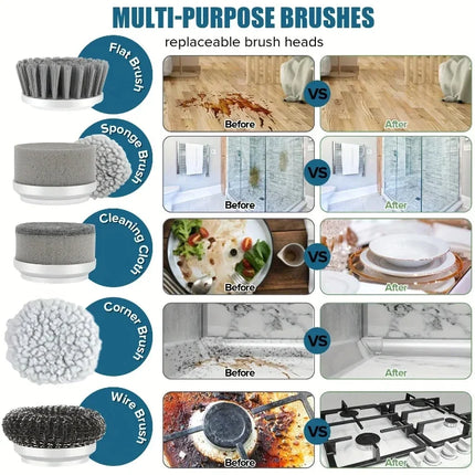 Cepillo Eléctrico Giratorio Inalámbrico para Baño | Incluye 5 Cabezales Reemplazables para Limpieza Profunda