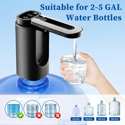 Dispensador Automático de Agua para Botellas de 5 Galones | Bomba Eléctrica Portátil con Carga Tipo C (Negro)