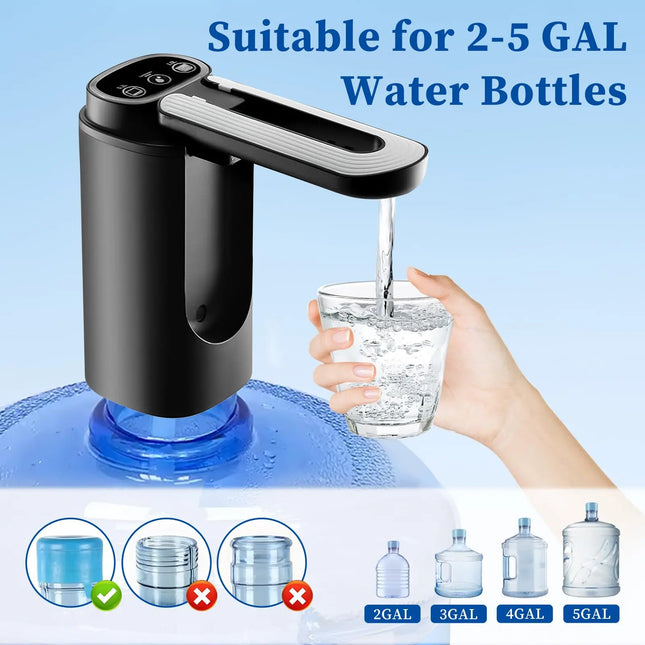 Dispensador Automático de Agua para Botellas de 5 Galones | Bomba Eléctrica Portátil con Carga Tipo C (Negro)