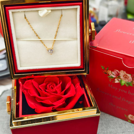 Caja de Rosa Eterna con Pulsera de Circonita en Forma de Corazón | Regalo de San Valentín para Ella, Pareja o Esposa