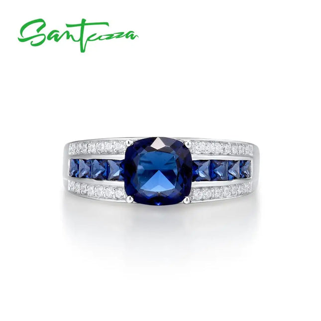 Anillo de Plata 925 para Mujer SANTUZZA | Piedra Azul Talla Cojín – Joyería Fina de Boda