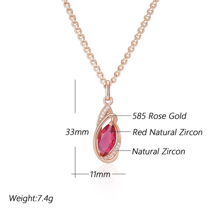 Collar Vintage en Oro Rosa 585 con Circonita Roja en Forma de Rombo — Elegancia para Uso Diario y Ocasiones Especiales