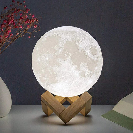 Lámpara de luna LED de 8 cm con soporte, luz nocturna estrellada a pilas, ideal como decoración para dormitorio y regalo para niños