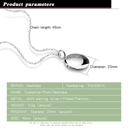 Collar de Plata 925 para Mujer con Colgante Redondo Tipo Caja para Fotos | Joyería Moderna y Regalo Creativo