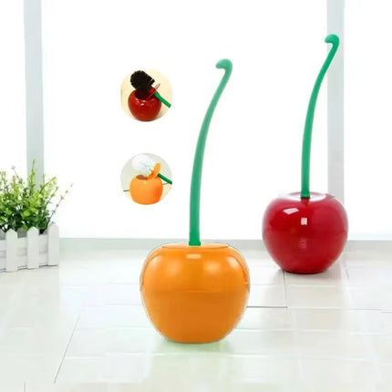 Escobilla de inodoro roja con forma de cereza, diseño creativo con soporte incluido para baño
