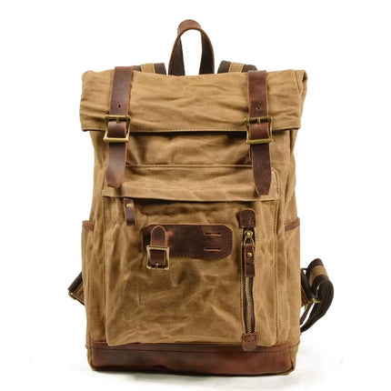 Mochila Vintage de Lona y Cuero para Hombre | Grande, Impermeable e Ideal para Viajes, Escuela y Uso Diario