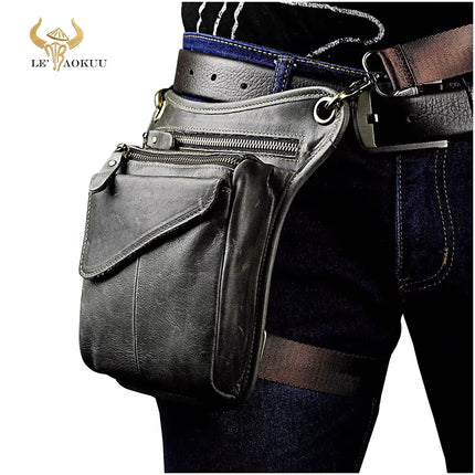 Bolso Bandolera de Piel Auténtica para Hombre | Multifuncional, Informal, con Cinturón de Cintura y Pernera para Viajes