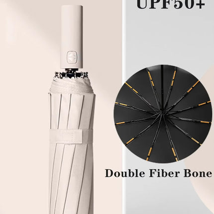 Paraguas Automático Plegable de 12 Pulgadas | Resistente a Rayos UV, Duradero y Elegante en Color Negro Hueso