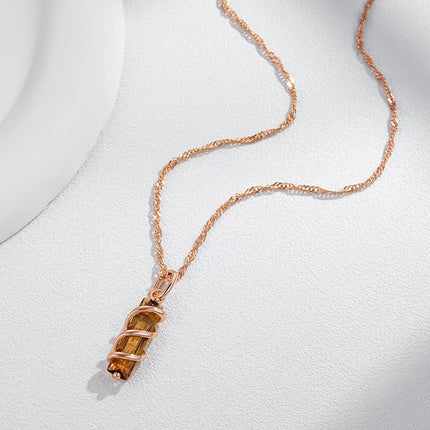 Collar Moderno con Circonita Marrón Claro — Colgante Cuadrado en Oro Rosa 585 para Mujer