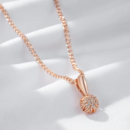 Collar con Colgante de Flor en Cristal y Circonita Natural — Oro Rosa 585, Estilo Vintage