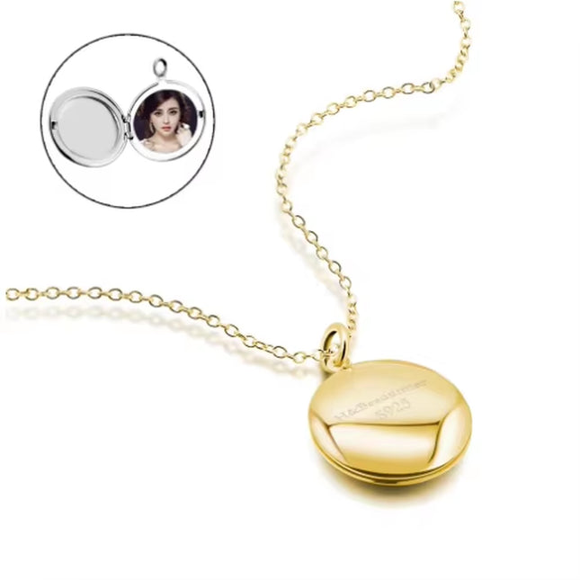 Collar de Plata 925 para Mujer con Colgante Redondo Tipo Caja para Fotos | Joyería Moderna y Regalo Creativo