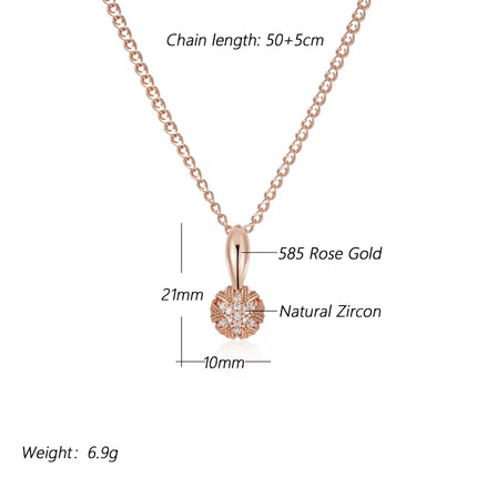 Collar con Colgante de Flor en Cristal y Circonita Natural — Oro Rosa 585, Estilo Vintage