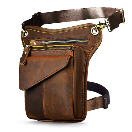 Bolso Bandolera de Piel Auténtica para Hombre | Multifuncional, Informal, con Cinturón de Cintura y Pernera para Viajes