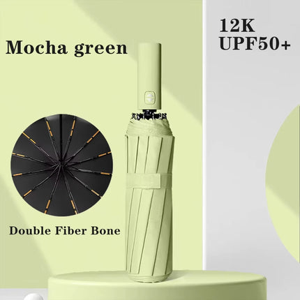 Paraguas Automático Plegable de 12 Pulgadas | Resistente a Rayos UV, Duradero y Elegante en Color Negro Hueso