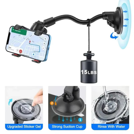 Soporte Giratorio Universal para Teléfono de Coche | Compatible con Salpicadero y Parabrisas, Accesorio Flexible 360 para Móvil y GPS