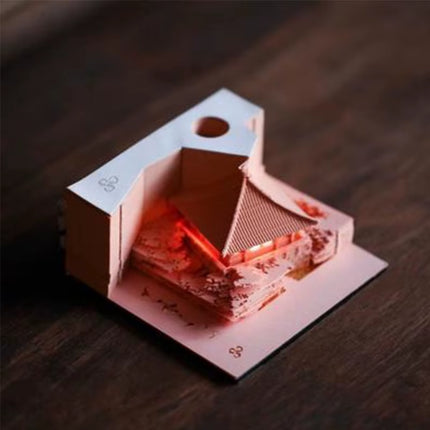 Bloc de Notas 3D Omoshiroi Block con Villa Rosa Romántica y Luz | Regalo Ideal para San Valentín