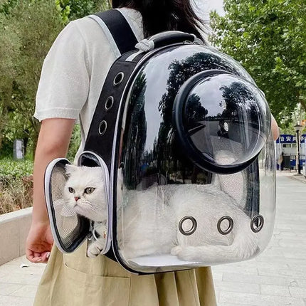 Mochila transparente para gatos y perros pequeños, transportador tipo cápsula espacial, transpirable y portátil