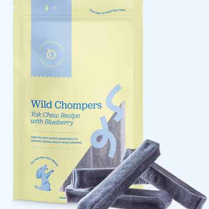 Golosinas dentales de yak para perros | Larga duración con arándano rojo y azul