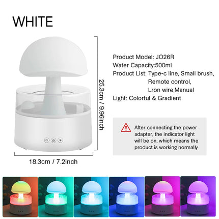 Humidificador de Lluvia en Forma de Nube | Aromaterapia, Luz Nocturna Multicolor y Atomización Ultrasónica