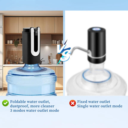 Dispensador Automático de Agua para Botellas de 5 Galones | Bomba Eléctrica Portátil con Carga Tipo C (Negro)