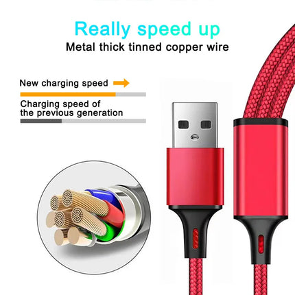 “Cable de Carga Rápida 3 en 1 Lovebay – USB Tipo C, Micro y iOS para iPhone, Huawei y Samsung | Trenzado de Nylon Duradero”