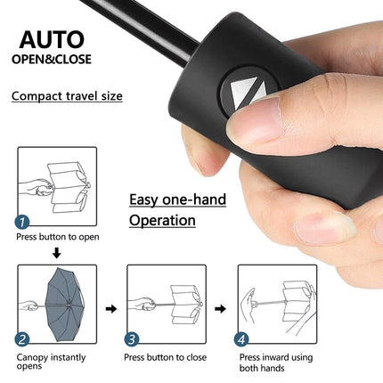 Paraguas Automático Plegable de 12 Pulgadas | Resistente a Rayos UV, Duradero y Elegante en Color Negro Hueso