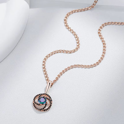 Collar con colgante de oro rosa 585, original y llamativo, para mujer. Brillante y colorido, con circonitas naturales. Joyería fina para uso diario