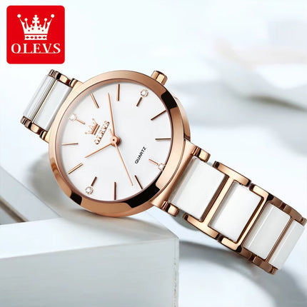Reloj de Pulsera para Mujer de Lujo en Oro Rosa | Reloj de Cuarzo con Elegante Correa de Cerámica