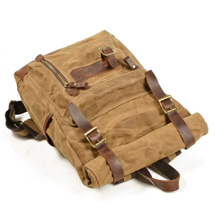 Mochila Vintage de Lona y Cuero para Hombre | Grande, Impermeable e Ideal para Viajes, Escuela y Uso Diario