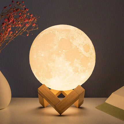 Lámpara de luna LED de 8 cm con soporte, luz nocturna estrellada a pilas, ideal como decoración para dormitorio y regalo para niños