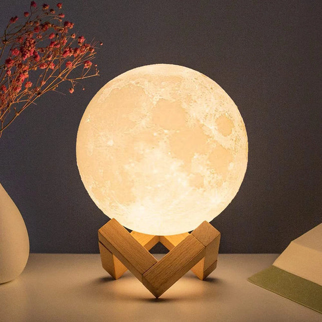 Lámpara de luna LED de 8 cm con soporte, luz nocturna estrellada a pilas, ideal como decoración para dormitorio y regalo para niños