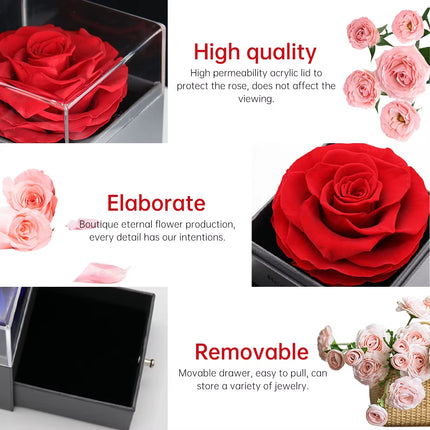 Caja de Rosa Eterna con Collar de Flores Preservadas y Cristal | Regalo Ideal para Mamá, Esposa o Novia