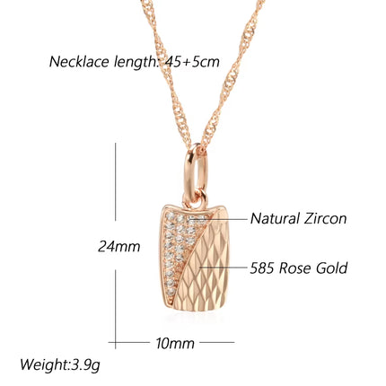 Collar de Moda en Oro Rosa 585 con Colgante Cuadrado y Circonitas Naturales — Joyería Étnica Ideal para Novias y Bodas