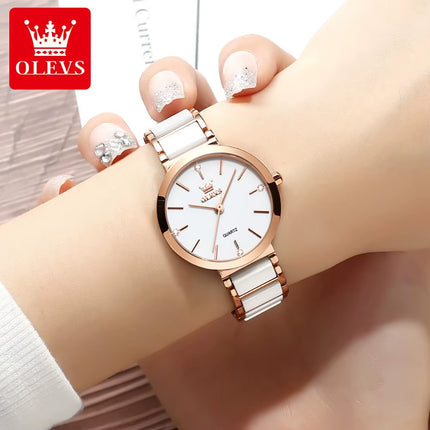 Reloj de Pulsera para Mujer de Lujo en Oro Rosa | Reloj de Cuarzo con Elegante Correa de Cerámica