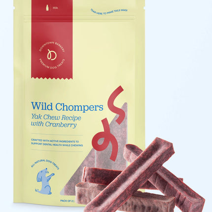 Golosinas dentales de yak para perros | Larga duración con arándano rojo y azul