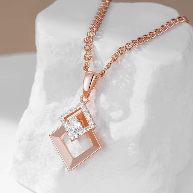 Collar Bicolor en Oro Rosa y Plata 585 con Circonitas Naturales — Joyería Fina para Uso Diario