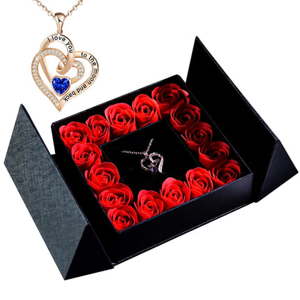 Joyero Flor Eterna con Colgante de Cristal Azul | Caja de Regalo con Rosa de Jabón para Novia, Mujer y Mamá