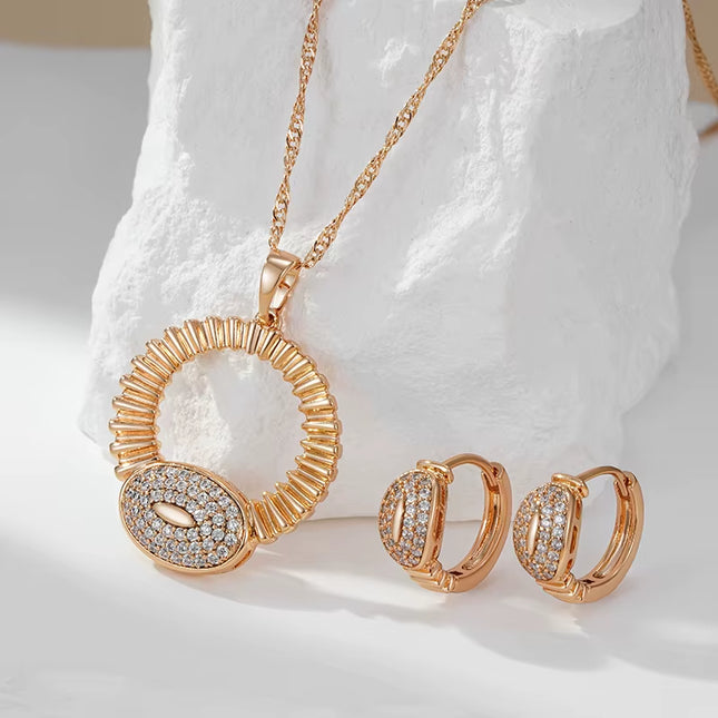 Collar Elegante en Oro Rosa 585 con Colgante Grande de Circonita Natural Brillante — Joyería Fina para Uso Diario