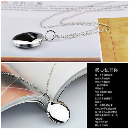 Collar de Plata 925 para Mujer con Colgante Redondo Tipo Caja para Fotos | Joyería Moderna y Regalo Creativo