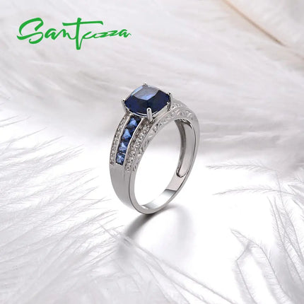 Anillo de Plata 925 para Mujer SANTUZZA | Piedra Azul Talla Cojín – Joyería Fina de Boda