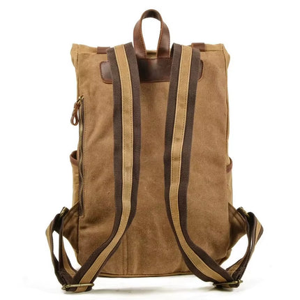 Mochila Vintage de Lona y Cuero para Hombre | Grande, Impermeable e Ideal para Viajes, Escuela y Uso Diario